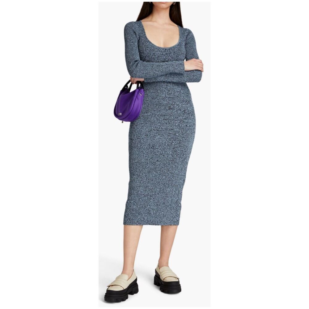 GANNI Marled Ribbed-knit Midi Dress In Placid Blue
